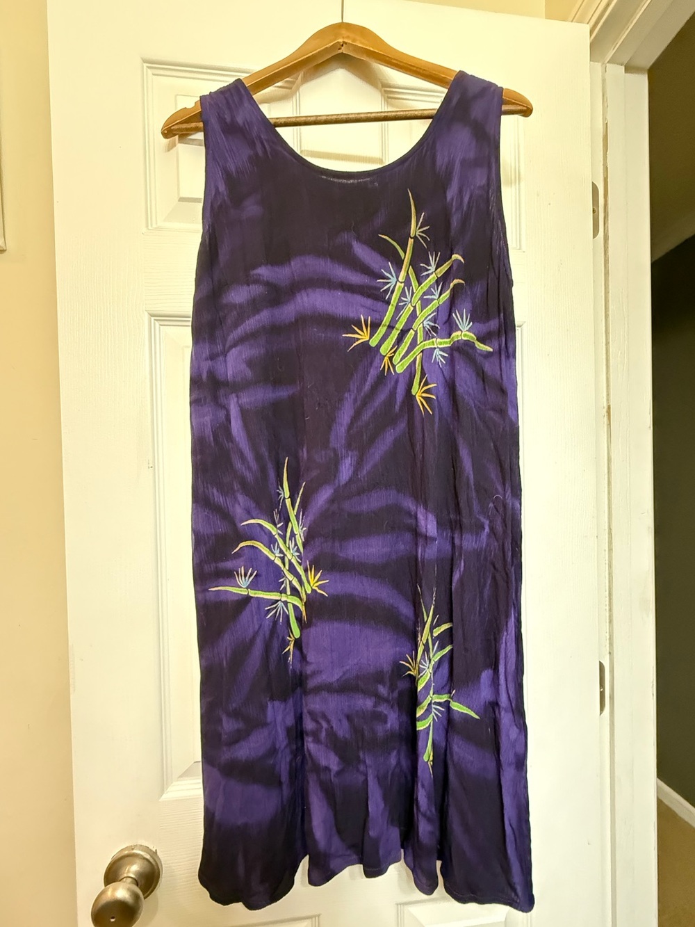 Purple Sleeveless Midi Dress with Bamboo Motif